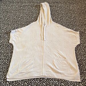 Barefoot Dreams cream hoodie cardigan full zip pockets l/xl soft drawstring boho